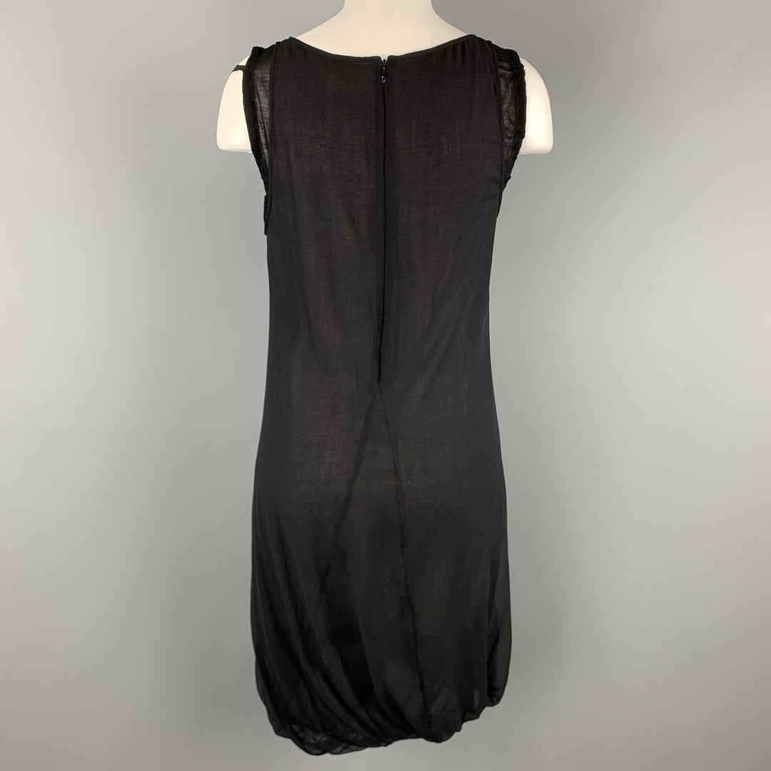 HELMUT LANG Size 2 Black Silk & Wool Layered Tank Bubble Dress