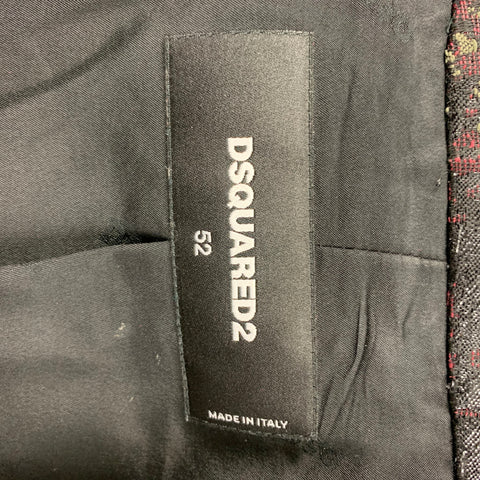 DSQUARED2 Size 42 Olive Burgundy Black Jacquard Acetate Blend Sport Coat