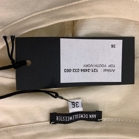 ANN DEMEULEMEESTER Size 2 Cream "Ivory Youth" Cotton Solid Long Sleeve T-Shirt