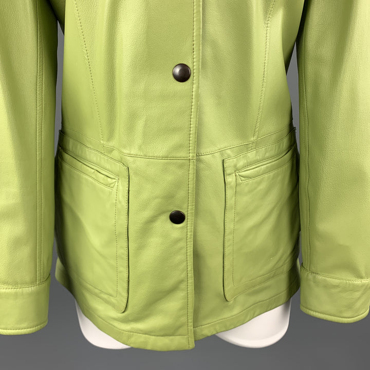 VALSTAR Size 8 Green Leather Collared Snap Shirt Coat