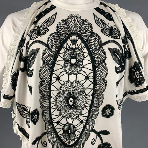 ESSENTIEL Size XL Cream Black Mixed Fabrics Cotton Short Sleeve T-shirt