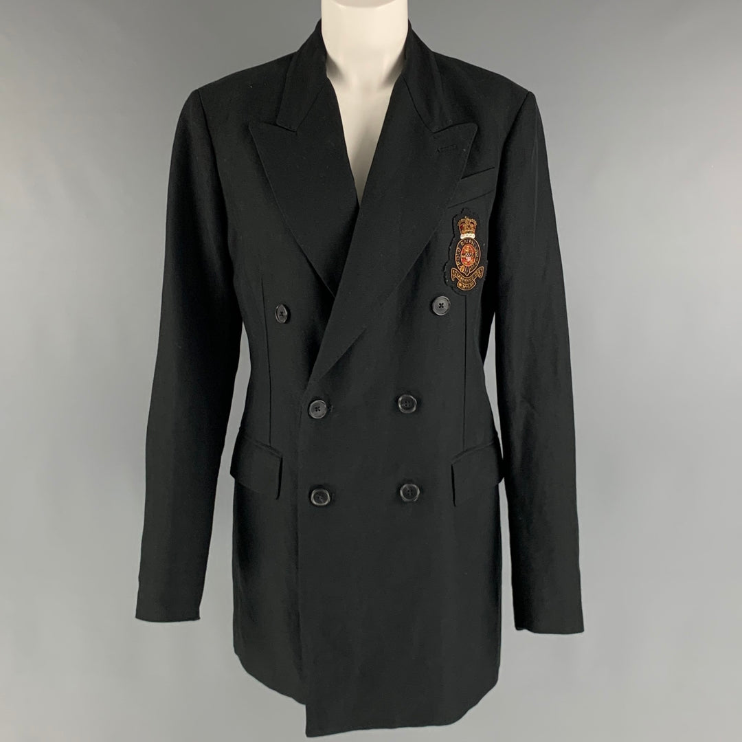POLO de RALPH LAUREN Talla 10 Abrigo cruzado de viscosa de lino negro