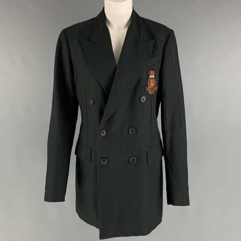 POLO by RALPH LAUREN Size 10 Black Linen Viscose Double Breasted Coat
