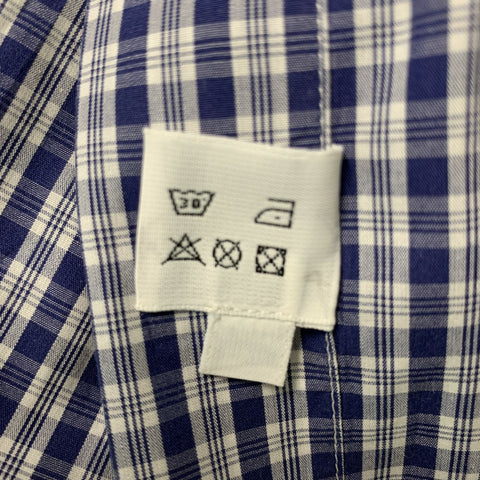 LANVIN Size M  Blue & White Cotton Checkered  Button Down  Long Sleeve Shirt