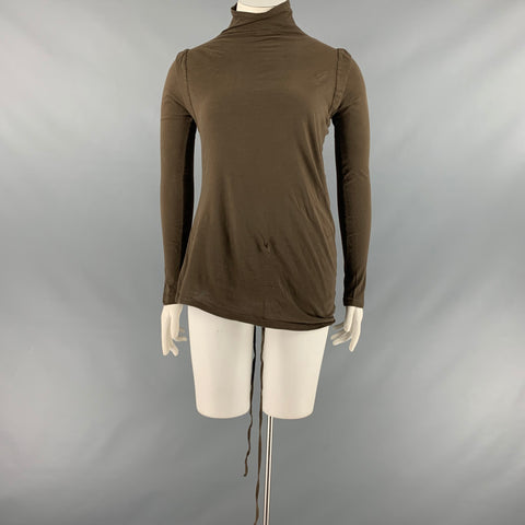 ANN DEMEULEMEESTER Taille 8 Haut décontracté en coton vert à col montant