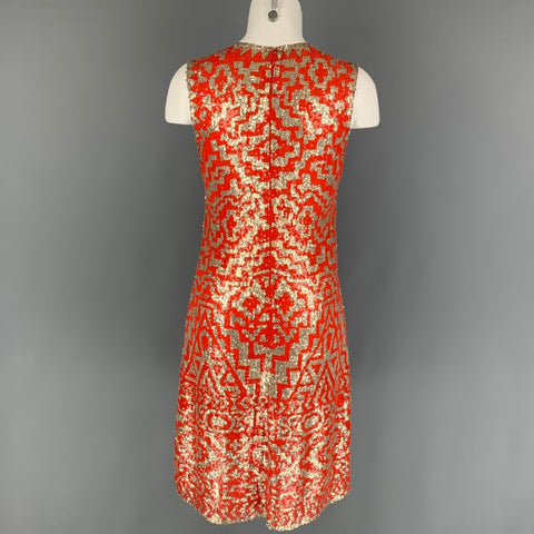 NAEEM KHAN Size M Orange Silver Geometric Sleeveless Cocktail Dress