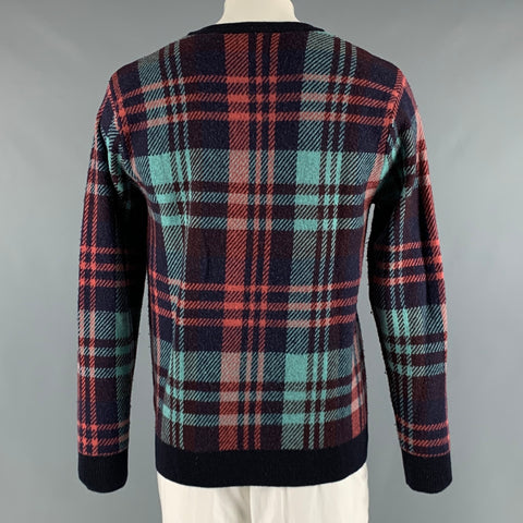 SCOTCH AND SODA Size XL Brown Blue & Red Plaid Knit Crew-Neck Sweater