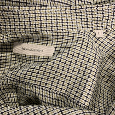 ERMENEGILDO ZEGNA Size L Navy Gold Checkered Cotton Long Sleeve Shirt