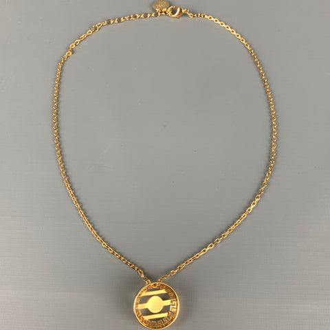 VERSACE Gold Tone Link Metal Round Cage Medusa Head Necklace