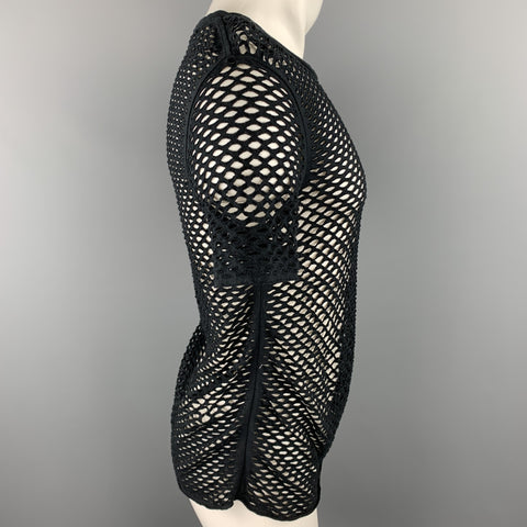 IRO Size M Black Mesh Cotton Blend Crew-Neck T-shirt