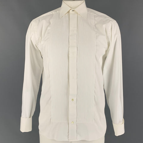 ETON Taille L Chemise de smoking plissée en coton mélangé blanc