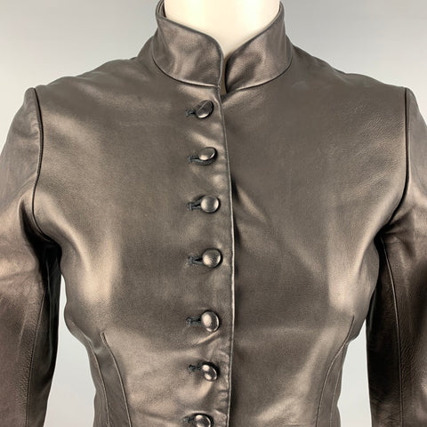 JILL STUART Size 2 Black Leather 3/4 Sleeves Jacket Blazer