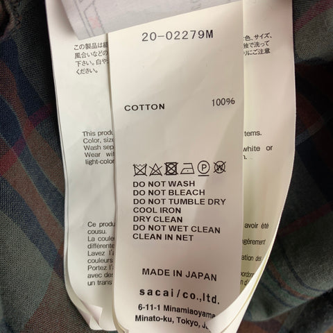 SACAI Size L Green & Navy Plaid Cotton Camp Short Sleeve Shirt
