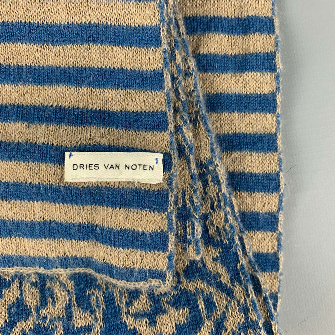 DRIES VAN NOTEN Grey Blue Stripe Wool Scarf