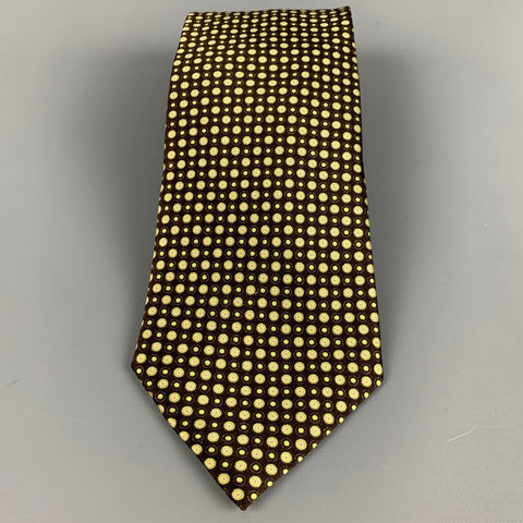 ERMENEGILDO ZEGNA Brown Green Dots Silk Satin Tie