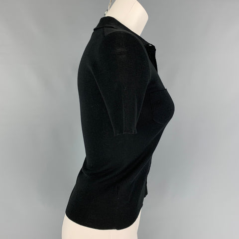 PRADA Size 4 Black Cotton Short Sleeve Blouse