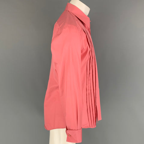 SALVATORE FERRAGAMO Size M Rose Pleated Cotton French Cuff Long Sleeve Shirt