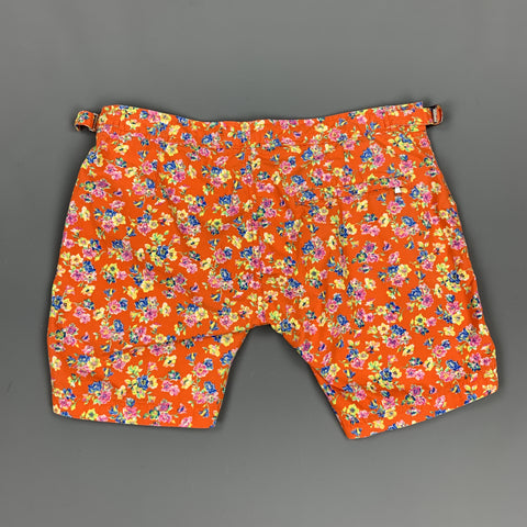 POLO by RALPH LAUREN Size 30 Orange Floral Cotton / Nylon Zip Fly Swim Trunks