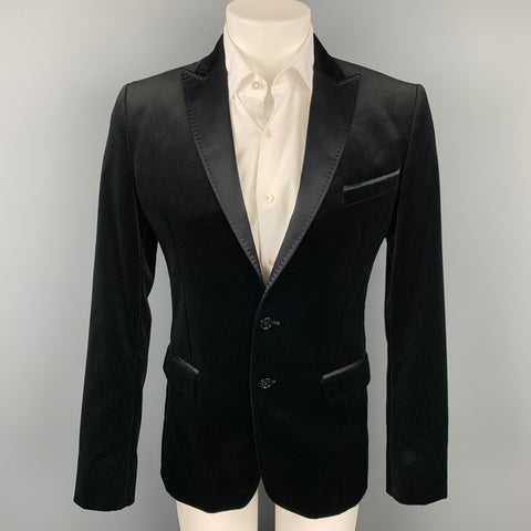 D&G by DOLCE & GABBANA Size 38 Black Velvet Peak Lapel Sport Coat