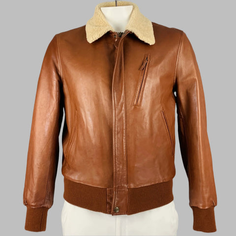 RALPH LAUREN Size L Brown Leather Zip Up Jacket