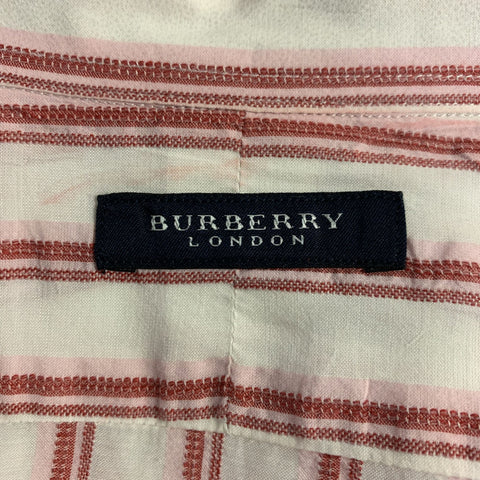 BURBERRY LONDON Size M Brick Red Stripe Cotton Blend Button Up Long Sleeve Shirt