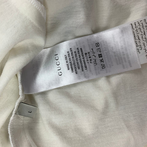 GUCCI Size L White Bunny Logo Cotton Crew-Neck T-shirt