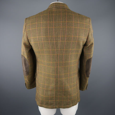 VALENTINO 40 Regular Olive Plaid Wool Sport Coat
