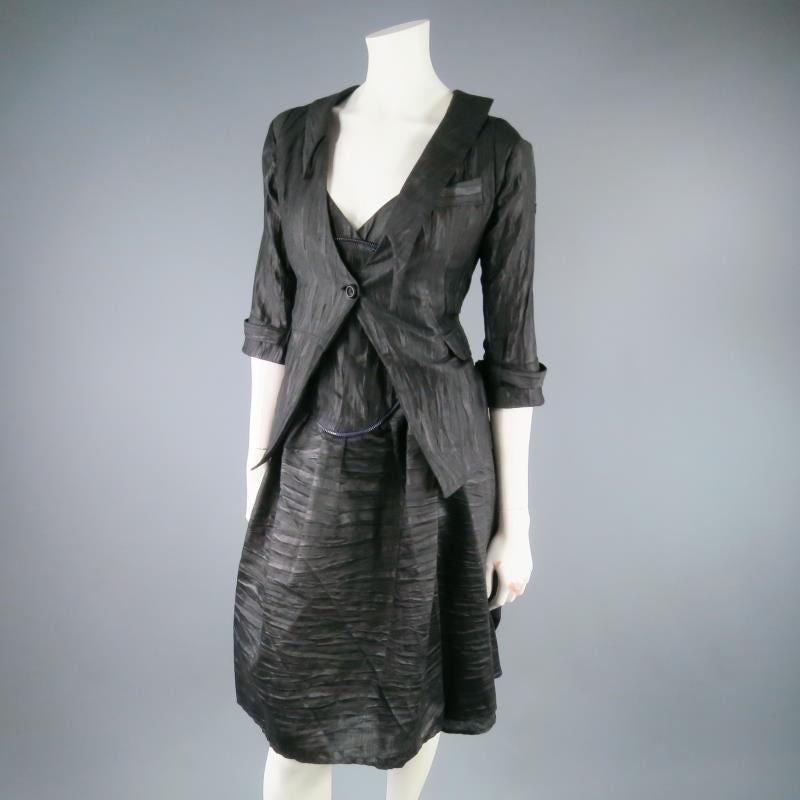 COSA NOSTRA by Jeffrey Sebelia Size M Black Textured Silk Blend Jacket & Dress Set