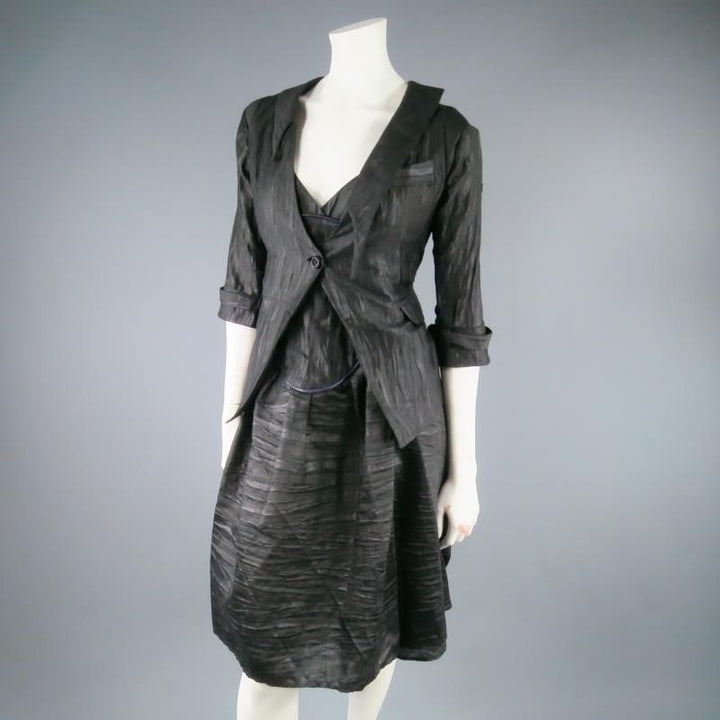 COSA NOSTRA by Jeffrey Sebelia Size M Black Textured Silk Blend Jacket & Dress Set