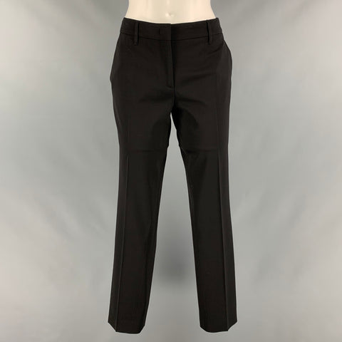 PRADA Taille 8 Pantalon habillé en polyester viscose noir à devant plat