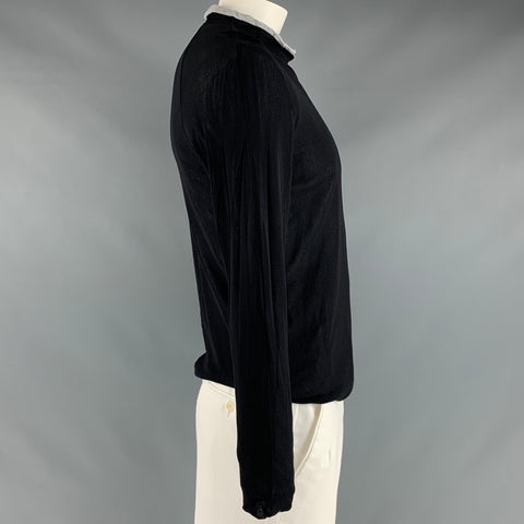 EMPORIO ARMANI Taille L Pull double couche en polyamide gris noir
