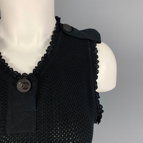CHANEL Size 2 Black Knitted Cotton Textured Sleeveless Dress