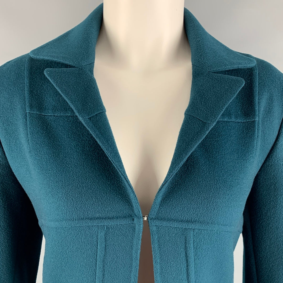 AKRIS Size 4 Blue Teal Cashmere Eye and Hook Jacket Blazer