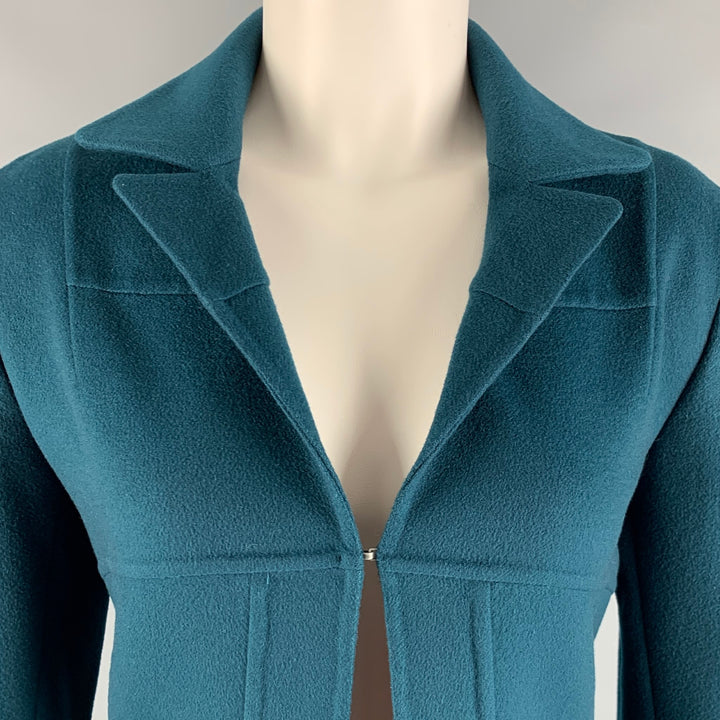 AKRIS Size 4 Blue Teal Cashmere Eye and Hook Jacket Blazer