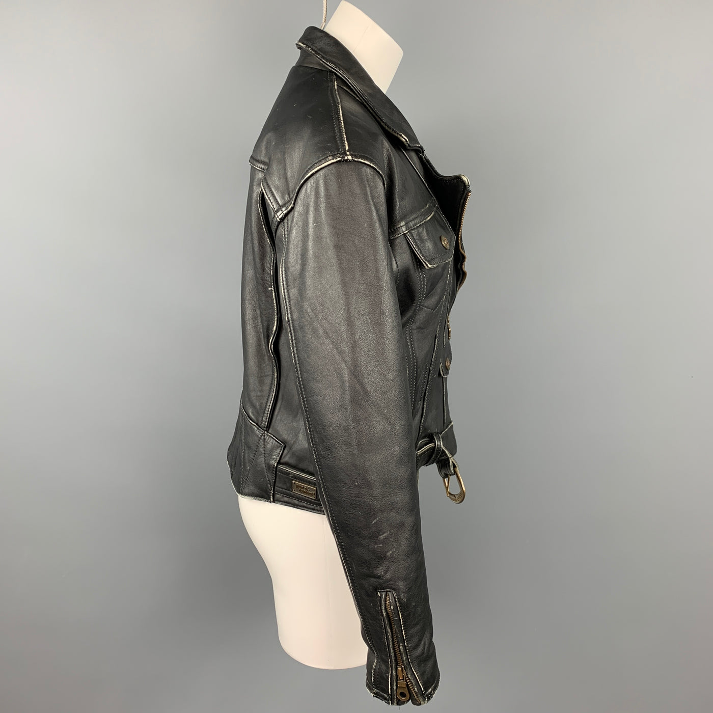HARLEY DAVIDSON Vintage Size L Black Antique Leather Motorcycle Drifter Jacket