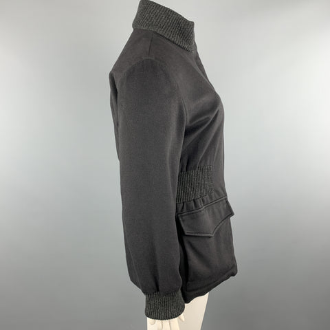 LORO PIANA Size 10 Charcoal Cashmere High Collar Ribbed Waist STORM SYSTEM Jacket