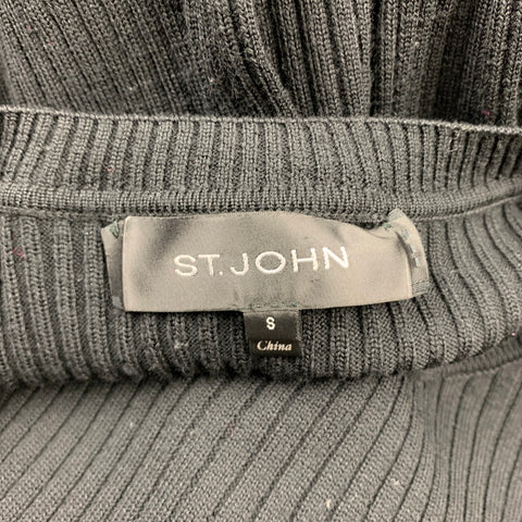 ST. JOHN Taille S Pull col rond en laine côtelée noire