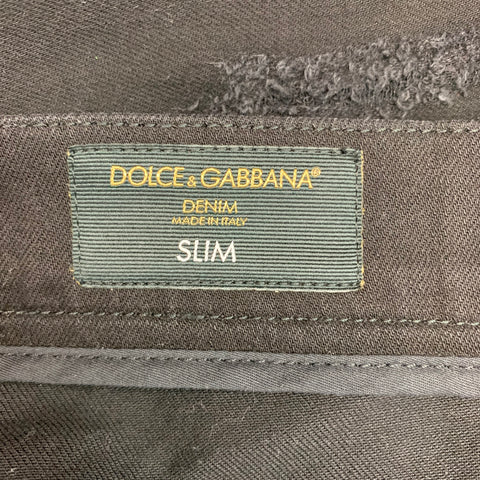 DOLCE & GABBANA Size 36 Black Distressed Cotton Elastane Zip Fly Jeans