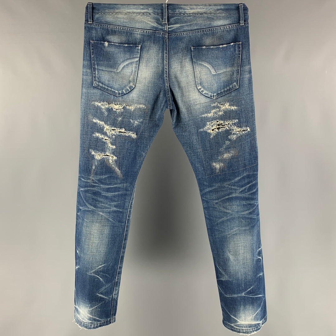 KZO Size 34 Blue Distressed Cotton Jeans