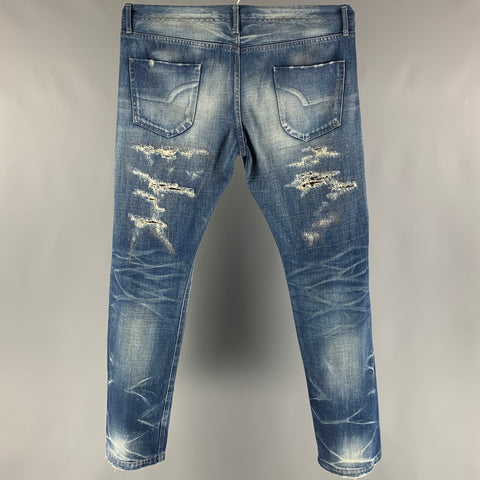 KZO Size 34 Blue Distressed Cotton Jeans