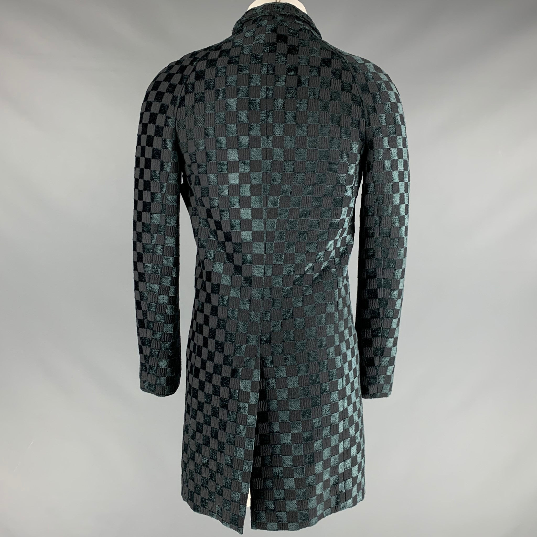 HAIDER ACKERMANN Size S Blue Black Checkered Rayon Blend Coat