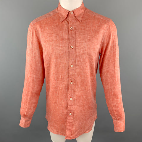 ERMENEGILDO ZEGNA Size S Orange Linen Button Down Long Sleeve Shirt