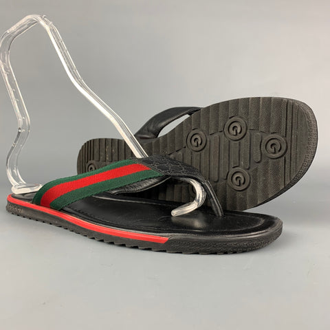 GUCCI Talla 9 Sandalias de dedo de cuero de tejidos mixtos en negro y rojo