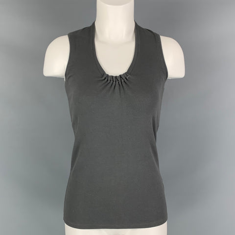 BRUNELLO CUCINELLI Size L Grey Cotton  Lycra Pleated Tank Casual Top