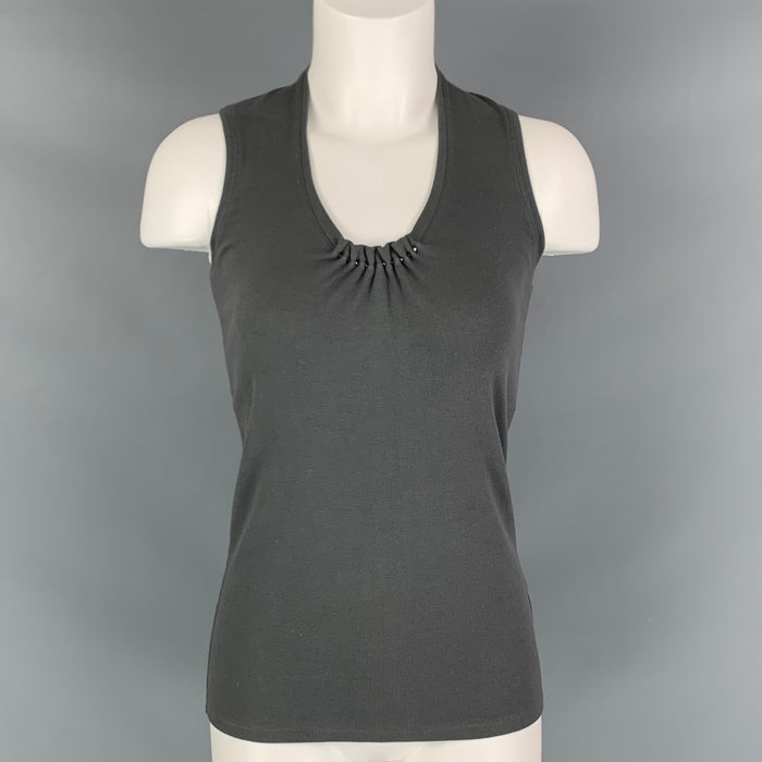 BRUNELLO CUCINELLI Talla L Top casual sin mangas plisado de lycra de algodón gris