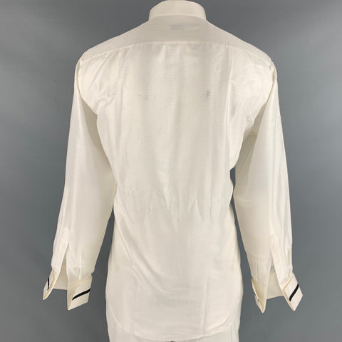 BRIONI Size XL Off White Jacquard Silk Cotton Tuxedo Long Sleeve Shirt