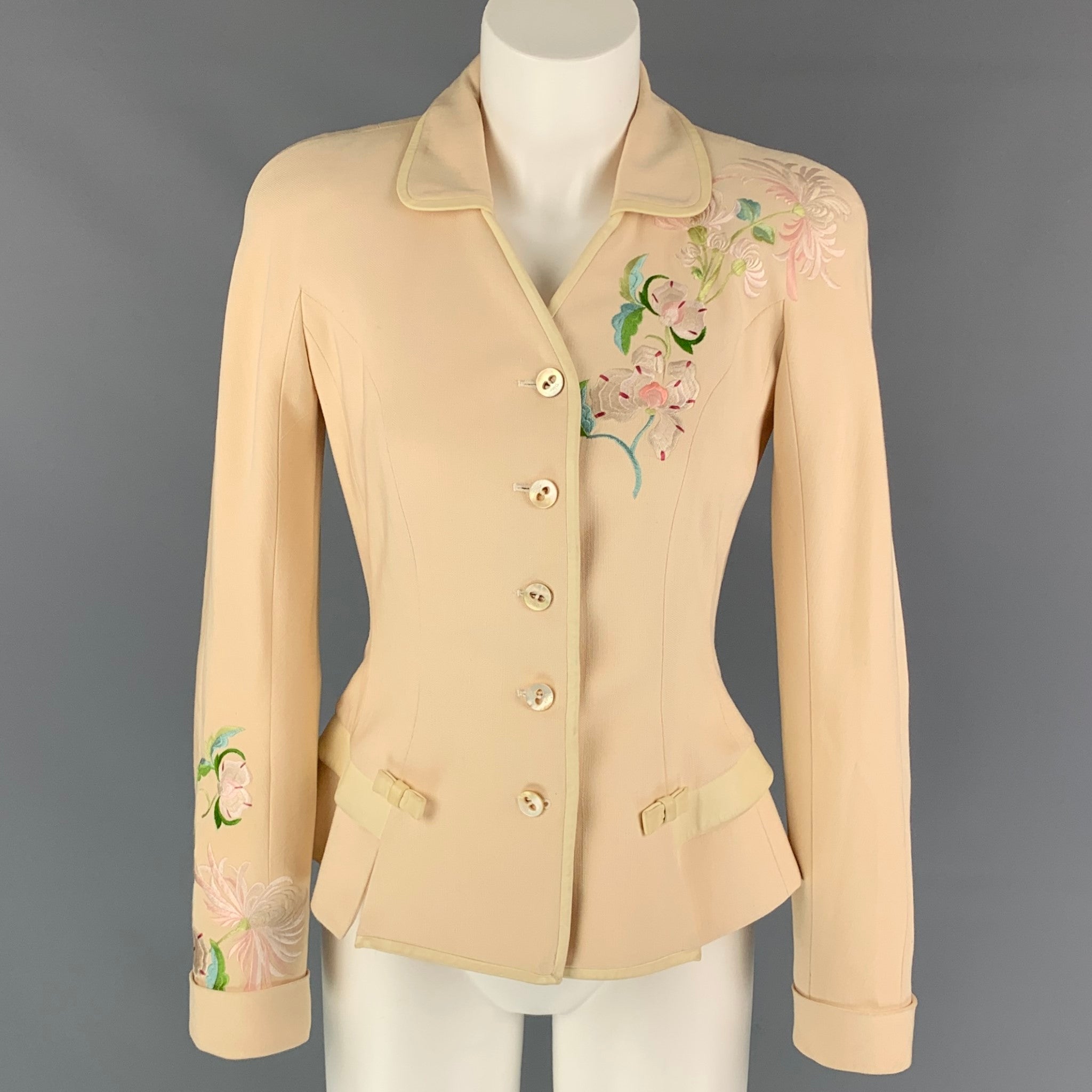 Vintage CHRISTIAN DIOR Size 6 Beige Silk Embroidered Jacket – Sui