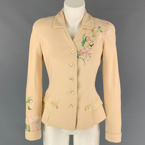 vintage CHRISTIAN DIOR Taille 6 Veste brodée en soie beige