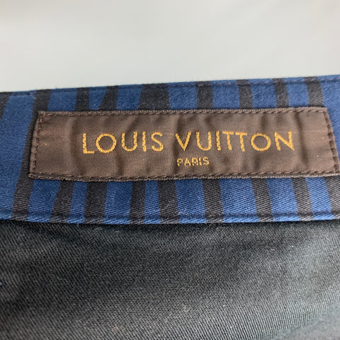 LOUIS VUITTON Size 32 Blue Black Stripe Cotton Pleated Shorts