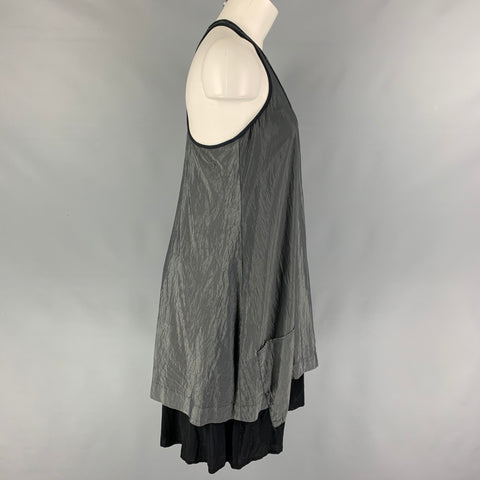 DAMIR DOMA Size S Grey Black Cotton Nylon Wrinkled Tank Dress